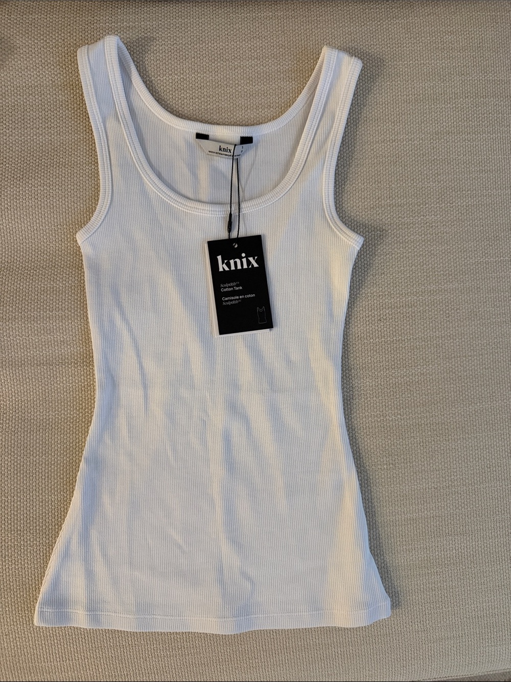 knix White Ribbed Scoop Tank with Tag